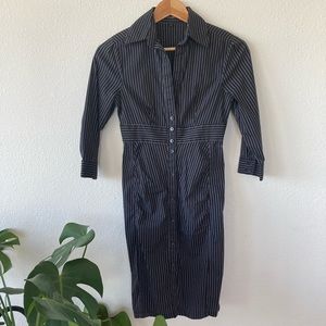 Express 3/4 Sleeve Fitted Button Down Vertical Stripe Dress Size 0 Black & White